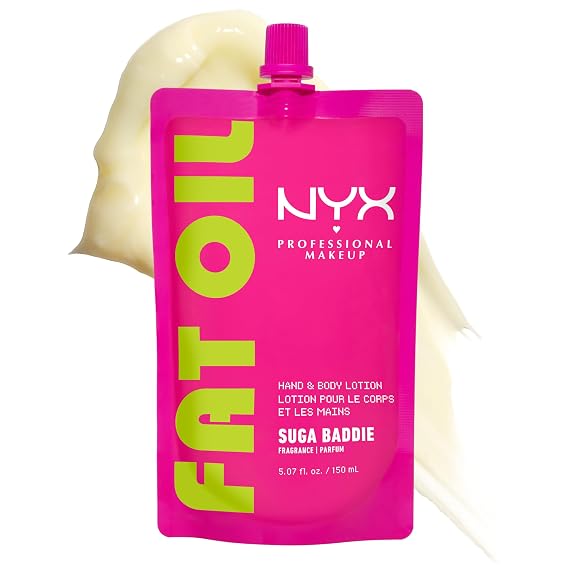 NYX PROFESSIONAL MAKEUP Fat Oil Hand & Body Lotion in Suga Baddie, Vanilla Lotion with 24HR Hydration, Lightweight, Body Moisturizer With Avocado Oil, Vegan & Cruelty-Free