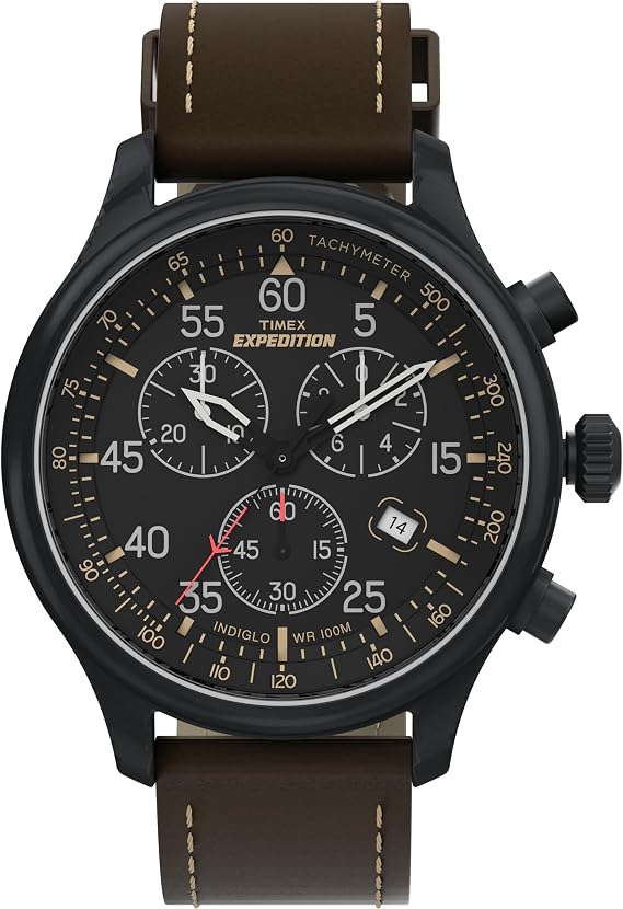 Timex Expedition Field Chronograph 43mm Mens Analog Watch | INDIGLO Backlight | Durable Comfortable Adjustable Strap | Rugged Outdoor Watch | 100M Water Resistance