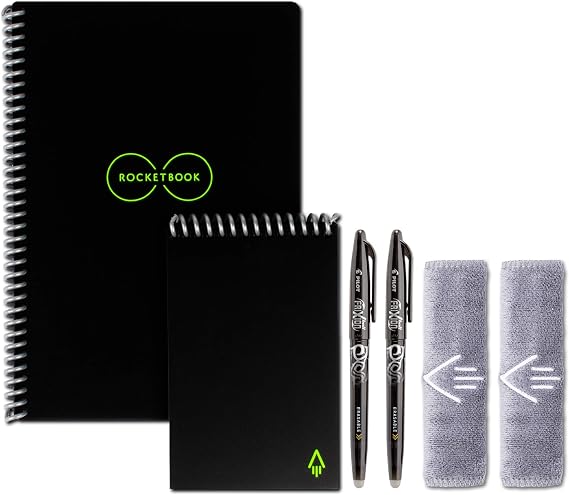 Rocketbook Smart Reusable Notebooks with 2 Pilot Frixion Pens - Black, Executive (6" x 8.8) & Mini Size (3.5" x 5.5")