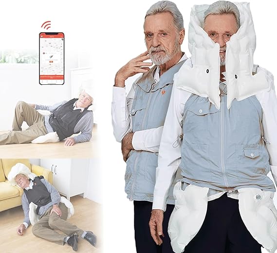 Elderly Anti-Fall Airbag Vest, Cycling Airbag Jacket for Seniors, Smart Wearable Rehabilitation Protective Gear with APP Remote Monitoring Alarm,Blue(Mr)-M