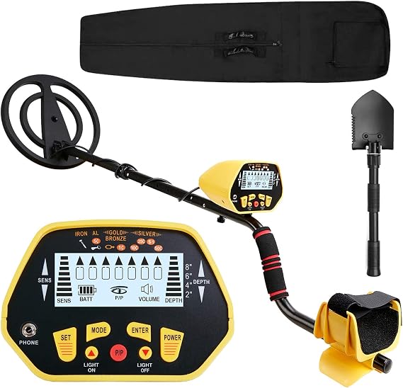 Canway Metal Detector High Accuracy Adjustable Waterproof Metal Finder, LCD Display with Light, 10 Inch Waterproof Coil, 7 Target Categories, Depth Indication, Audio Prompt, with P/P Function
