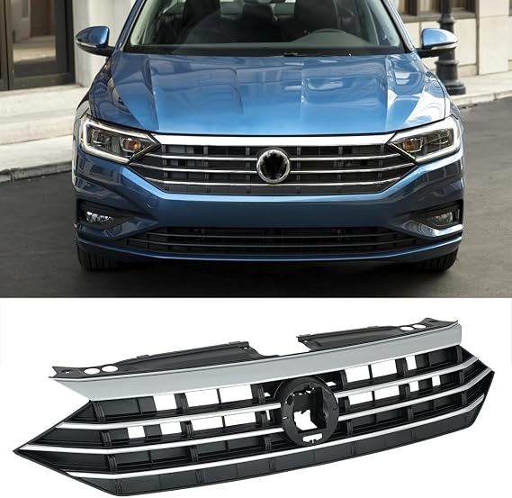Bumper Grill Fit For 2019 2020 2021 VW Jetta Seden Front Upper Grille W/Chrome Trim