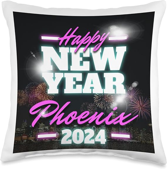 phoenix Happy New Years 2024 Party and Entertainment Throw Pillow, 16x16, Multicolor
