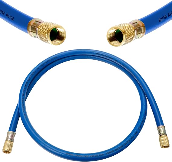 New 3/8" HVAC Vacuum Hose, Blue (Low Side) Refrigerant Charging Hose, Standard 3/8"3/8" Flare Fittings, 6 FT, Low Resistance and High Flow Rate, Faster HVAC Evacuation and Recovery, 20 Microns Vacuum