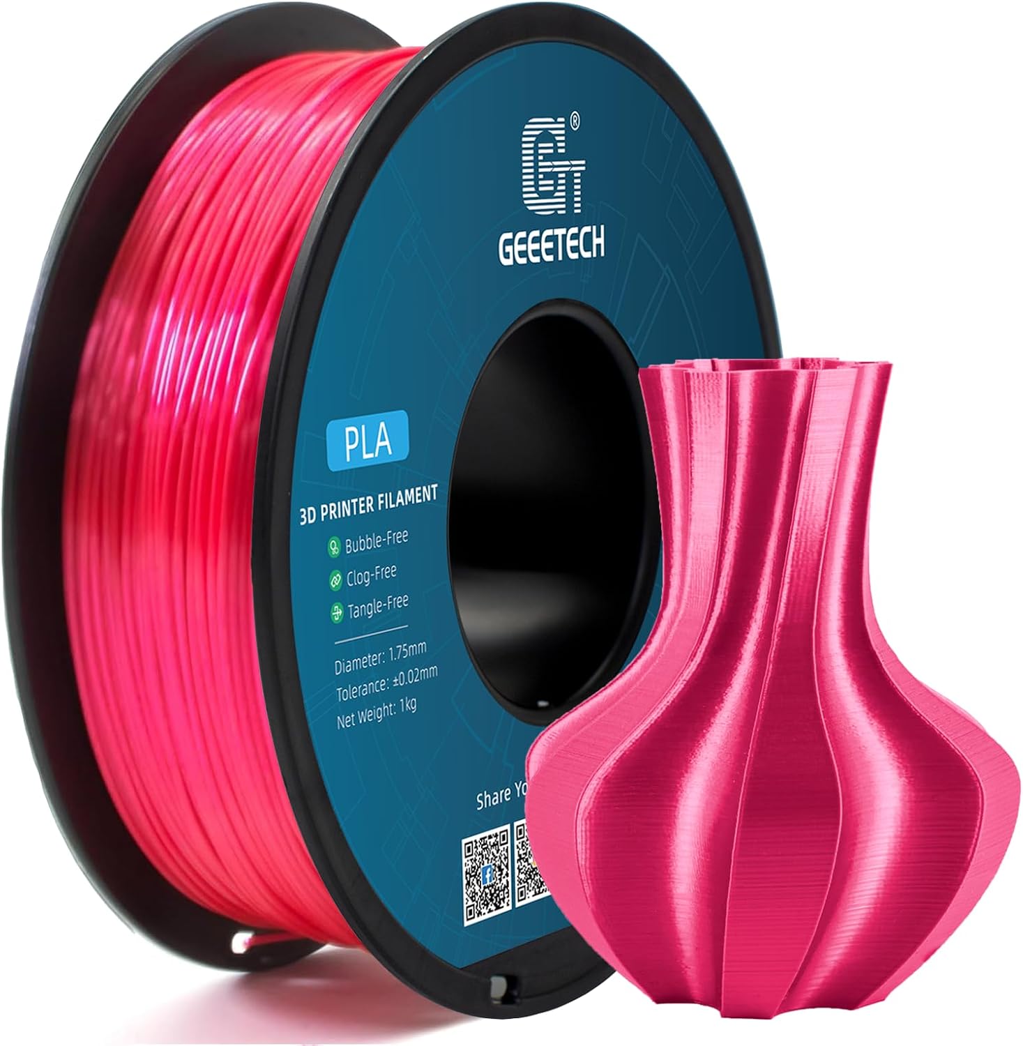 PLA Filament 1.75mm Silk, Geeetech 3D Printer PLA Filament,1.75mm,1kg per Spool,Silk Pink