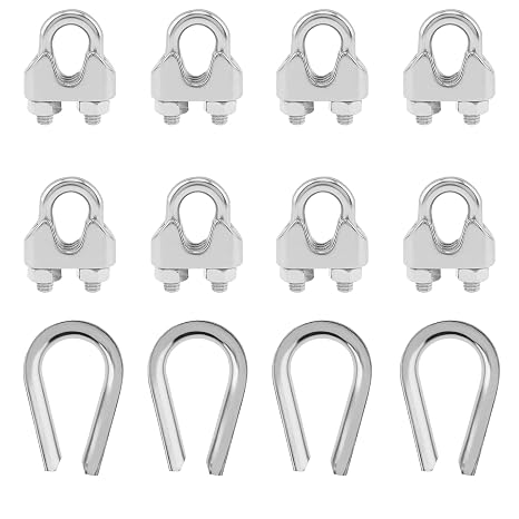 12pcs Cable Clamps 5/16in M8 Stainless Steel Thimble Wire Rope Clamp U Bolt
