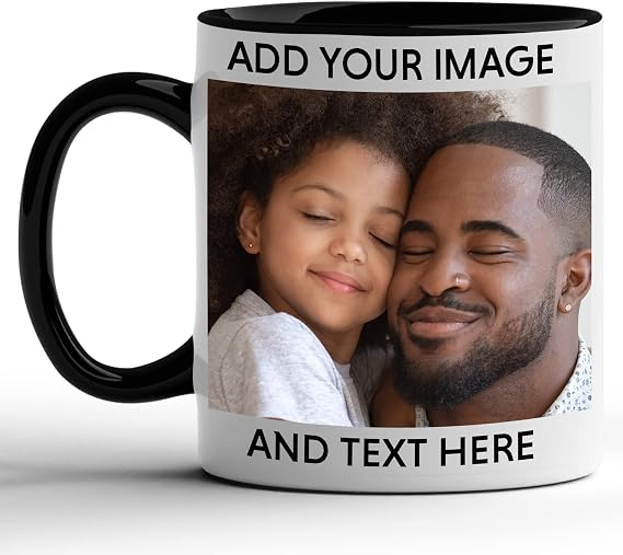 GotPrint Custom Photo Mug, Personalized Gifts, Upload Picture and Text, Company Logo, Name, Customized Gift Idea,Taza Personalizada, Customizable Ceramic Coffee Cup, Black Trim, 11 Oz