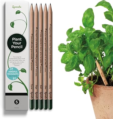 Sprout Wood-Cased Pencils | Mindful Thoughts Edition | HB Pre-Sharpened Graphite Plantable Wooden Pencils with Flower, Herb & Vegetable Seeds | Gift with Inspirational Quotes | 5 Pack