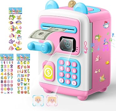 Upgraded Piggy Bank, Face ID Password Unlocking Electronic Kids Bank ATM Security Unlocking Cash Coin Bank Toys Gifts for Kids, Coin Bank for 3 4 5 6 7 8 9 10 11 12 Year Old Girls Boys
