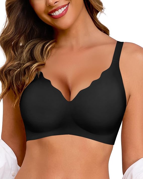 Women's Scalloped Comfortable Supportive Bralettes No Underwire Full Coverage Seamless Padded Bras