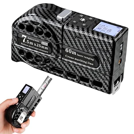 3-in-1 Laser Measuring Tape Tool Measuring Tape 25 ft 196ft Laser Laser Crosshairs Magnetic Bottom 6 Metric and Imperial Units Pythagorean,Area,Volume,50 Data Storage