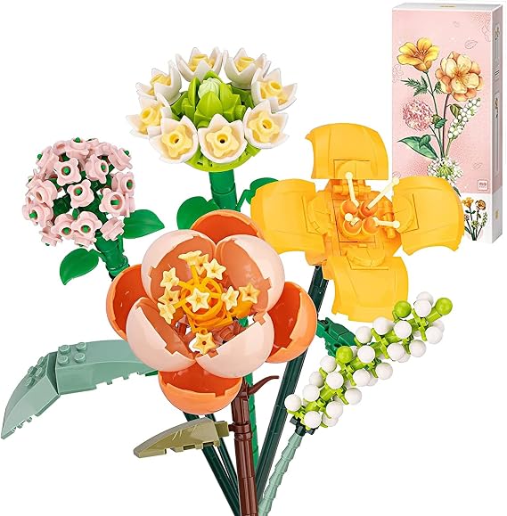 Flower Bouquet Building, Artificial Flowers, Creative Project for Adults, Decorative Home Accessories, Botanical Collection Not Compatible with Lego 456 PCS (Lily/Gardenia/Hydrangea/Camellia)
