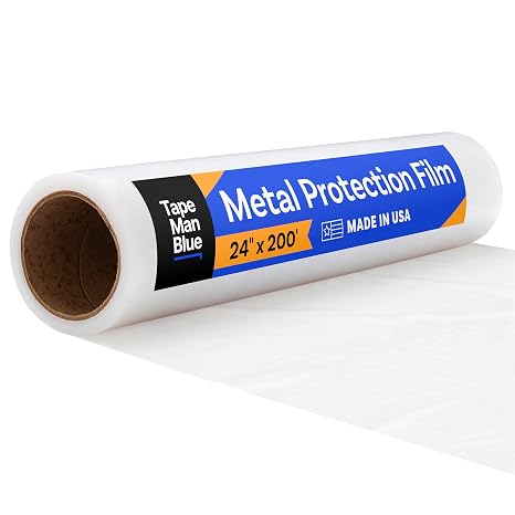 TapeManBlue Stainless Steel Protection Film, 24 inch x 200 feet, Made in USA, Protective Film for Appliances and Metal Surfaces, Clear Self Adhesive Stainless Steel Film with 45-Day Clean Removal