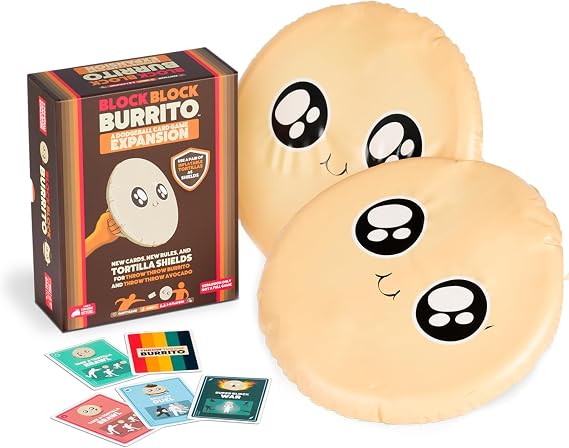Exploding Kittens Block Block Burrito Expansion Pack 2-6 Players - Ages 7+ 15 Minutes to Play - Original Game Required, Inflatable Shields - Party & Family Card Games for Kid & Adults