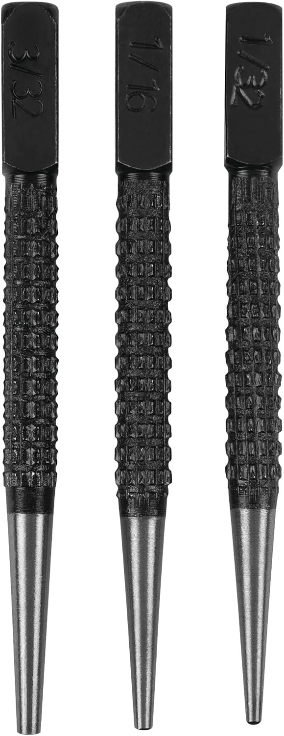 Performance Tool W757 Drop Forged Steel Punch Set with Knurled Body and Square Striking Surface - Sizes: 132, 116 and 332-Inch for Precision Work