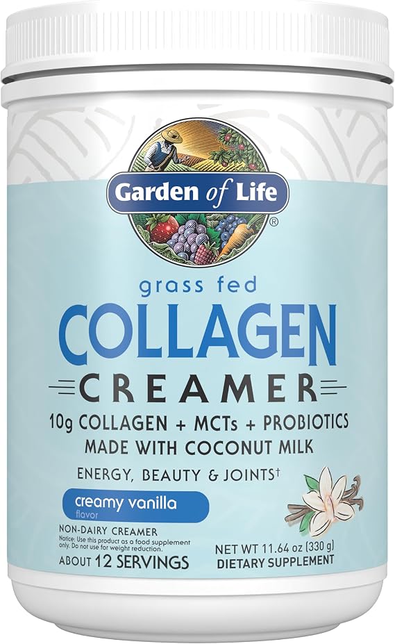 Garden of Life Grass Fed Collagen Collagen Creamer, Vanilla, 12 Servings