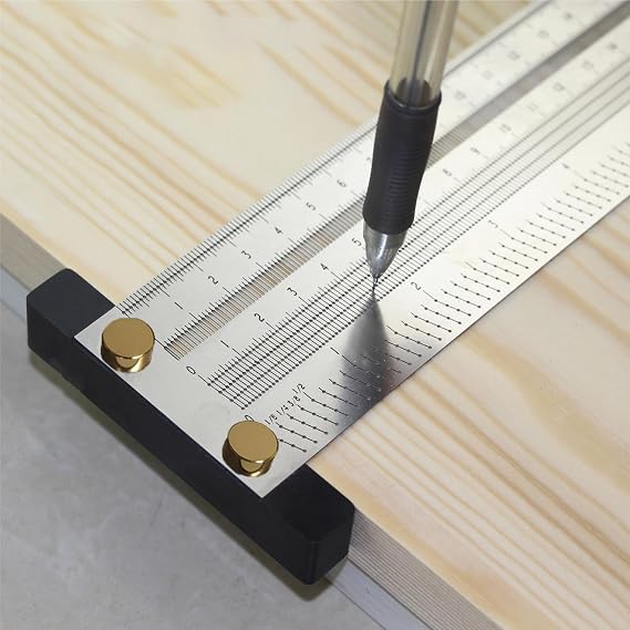 Woodworking Precision Marking T Ruler Thickened T Square,Stainless Steel Metric Version Ruler Gauging Tool for Carpenter,Marking,Positioning,Measuring and Layout (12 Inch)
