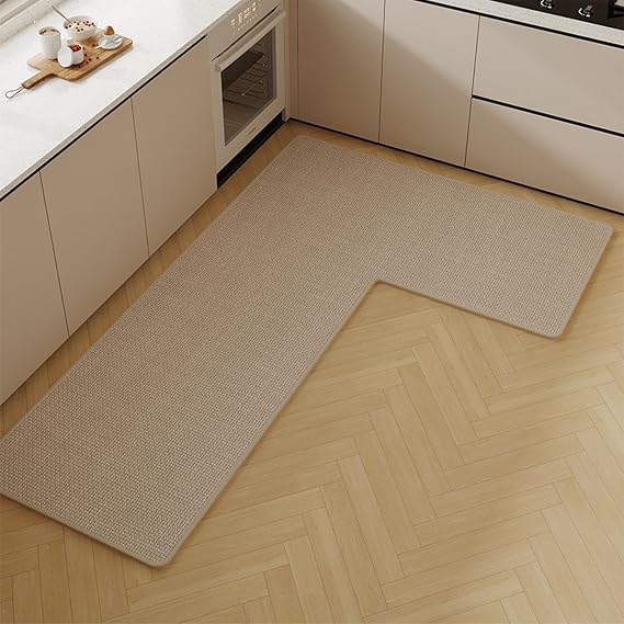 L-Shaped Kitchen Mat Set, Cushioned Anti-Fatigue Floor Rugs with Non-Slip Backing, 4mm Thick Easy Clean Water-Resistant Runner for Corner Kitchens, Laundry, Entryway(Color 5 R,140 X 200CM)