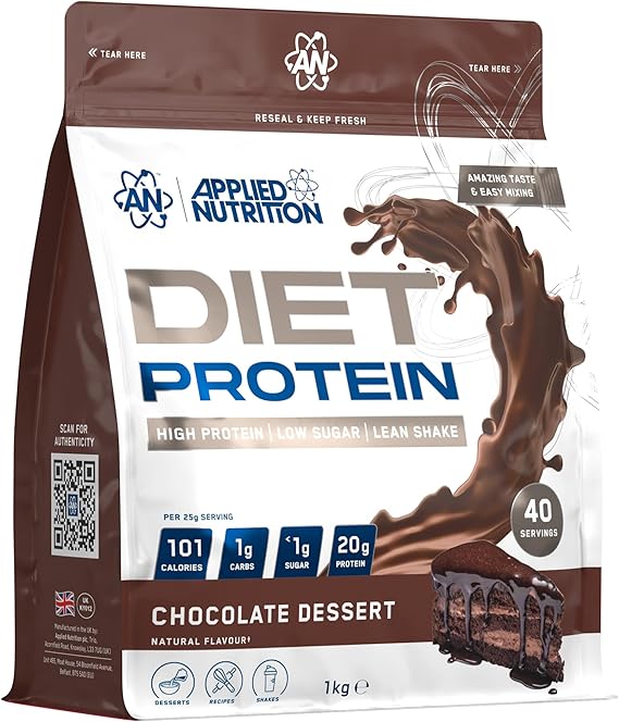 Applied Nutrition Diet Whey - High Protein Powder Supplement, Low Carb & Sugar, for Weight Management with CLA, L Carnitine, Green Tea (1kg - 40 Servings) (Chocolate Dessert)