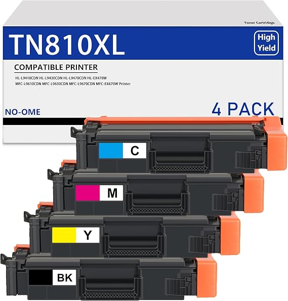 High Yield TN810XL TN-810 Toner Cartridge with Chip (4-Pack)