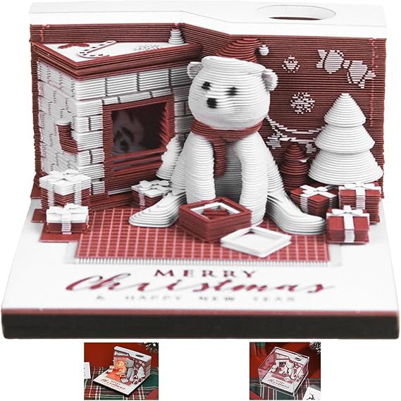 3D Calendar 2025, DIY Tear-Away Timepiece Calendar with LED Light, Creative Paper Carving 3D Memo Pad Desk Calendar for Christmas