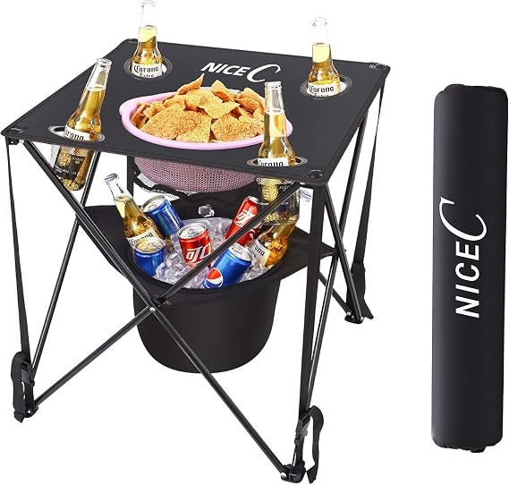 Nice C Beach Wagon, Heavy Duty Folding Utility Cart with 9" Balloon Wheels for Sand + Nice C Camping Cooler with Table, Tailgating & Beach