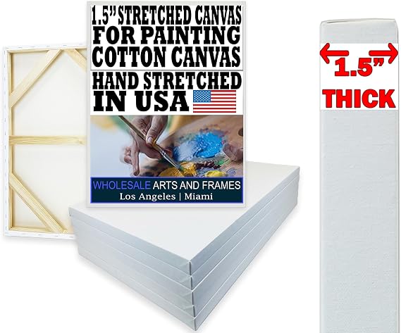 Stretched Canvas for Painting 24x36 2PK 1.5" 13Oz.24x36 Canvas Value Pack.Large Stretched Cotton Blank Canvas for Painting. 24 x 36 Canvases Bulk XL Rectangle Universal Triple Primed for Paint&Sip