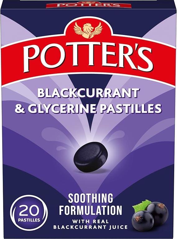 Potter's Blackcurrant & Glycerine Pastilles, 20 Pastilles | Soothing Formulation