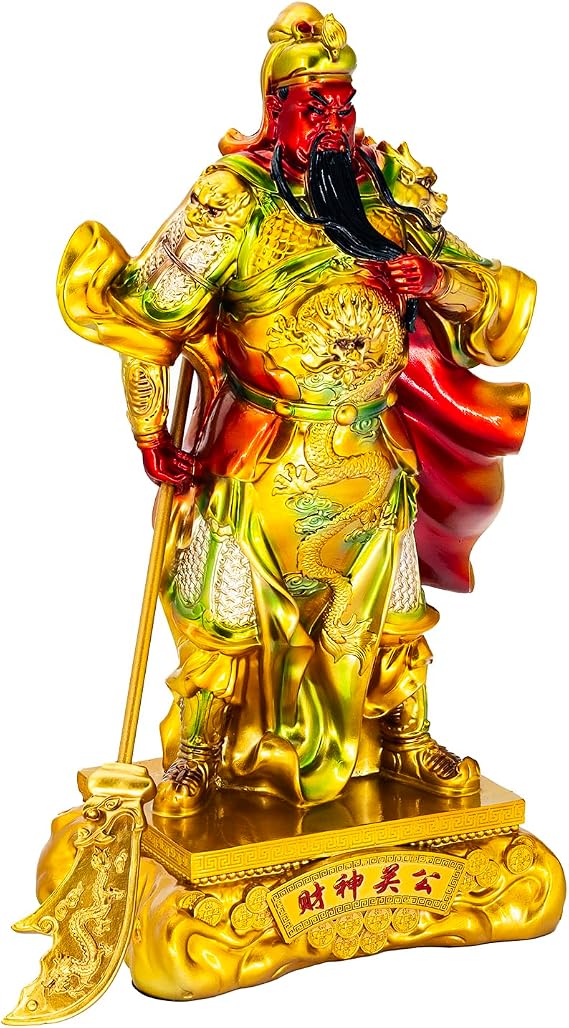 15''(38cm) Tall Golden Guan Gong Guan Yu Chinese Ancient Hero God Fengshui Statue Figurine Resin Sculpture Kwan Kung with Color GG-CT-38CM