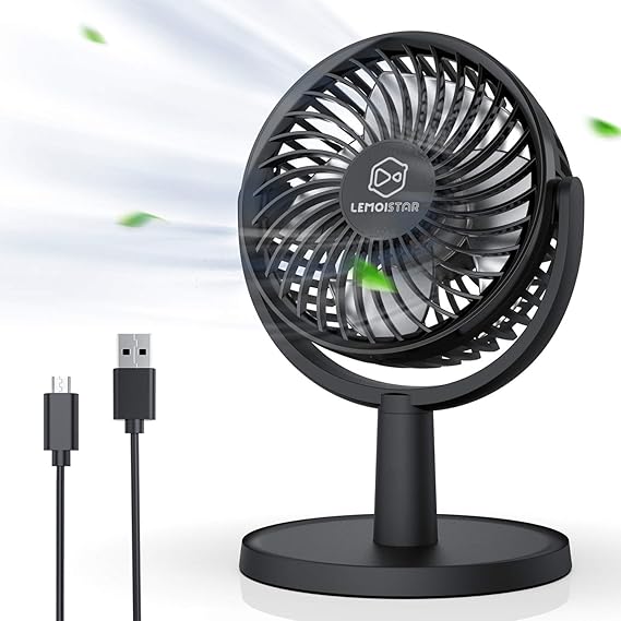 Mini Desk Fan, USB Powered Desktop Fan with 4 Speeds, Small but Powerful Strong Airflow Work Quiet, 310 Adjustment, Portable Personal Air Circulator Fan for DesktopTable Office Bedroom-Black