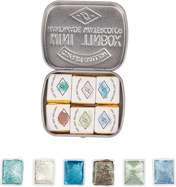 Artist Watercolor Paint Set-Glitter Paint -Metallic Water Coloring Paint - Solid Palette- Retro Portable Metal Case-Pearlescent Color Set Sparkle Professional Watercolour (Ocean)