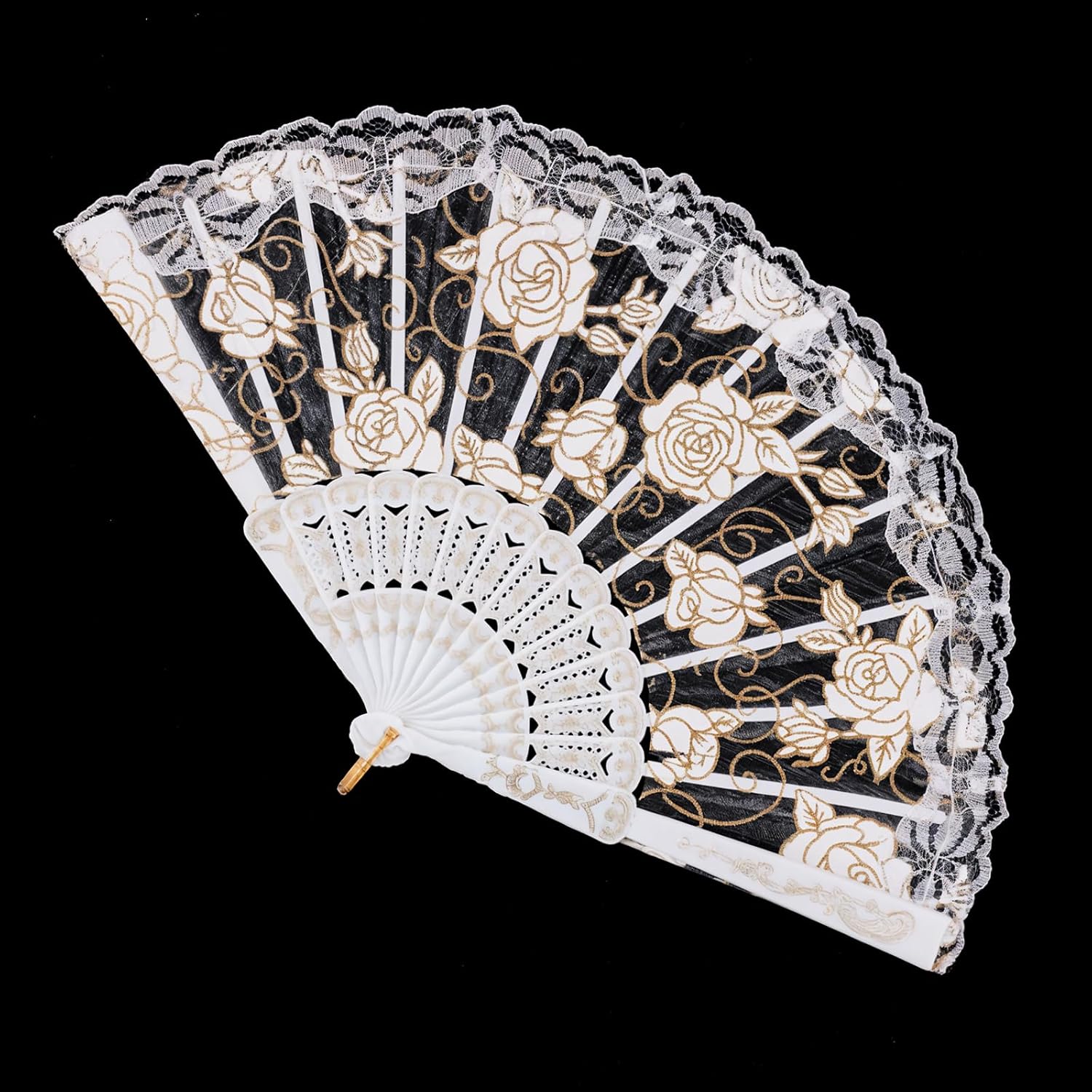 Grevosea Handheld Chinese Folding Fan, Lace Hand Fans for Women Elegant Foldable Fans for Party Wedding Church Dancing and Decoration White