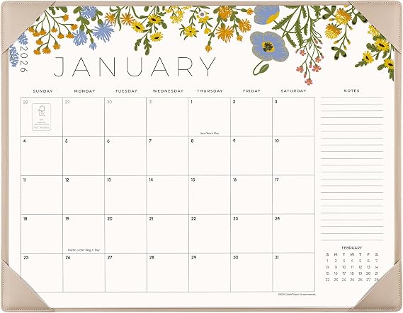 Desk Calendar 2026 with Desktop Mat, Cabbrix Large Desk Pad Calendar 21 x 17 Inch Cover 18 Months Runs From January 2026 to June 2027, Floral Design Calendar 2026 for Home School and Office (Apricot, 21 x 17")