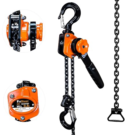 Chain Hoist Come Along 1/2 Ton | Mini Lever Chain Hoist 1100Lbs Capacity with 10' Lift G80 Chain | Ratchet Chain Puller Hoist 2 Heavy Duty Hooks | for Garages, Warehouse