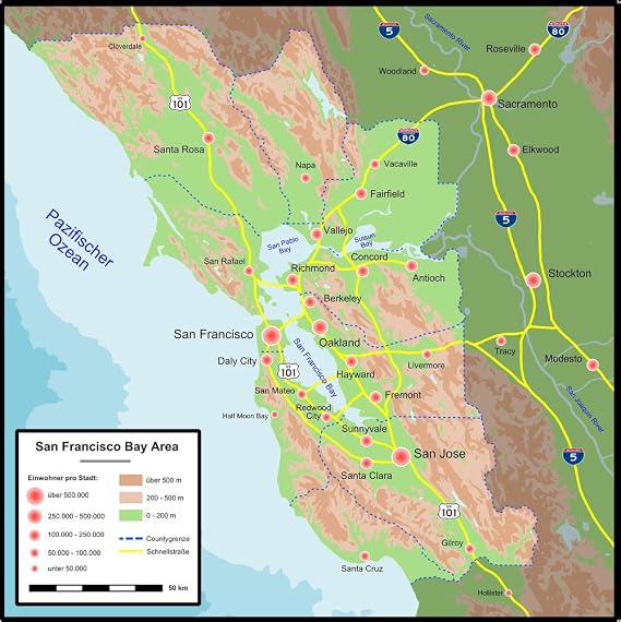 Gifts Delight Laminated 24x24 Poster: Bay Area Map de