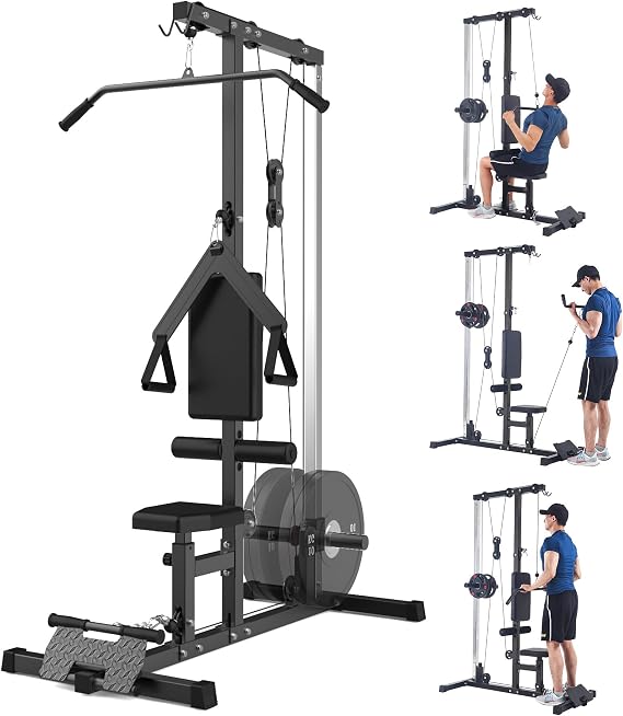 Hipicute Cable Machine Home Gym Pulley System, LAT Pulldown Machines & Row | 76.3" Tall Heavy Duty Frame, 500 LBS Capacity, 3-Position Adjustable Seat, Full Body Strength Training for Back & Shoulders