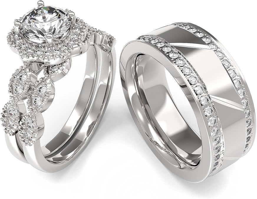 Wedding Ring Sets His And Hers Promise Ring size Wedding Ring Sets His And Hers Couples Women 925 Sterling Silver Round Moissanite Man Titanium Wedding Band
