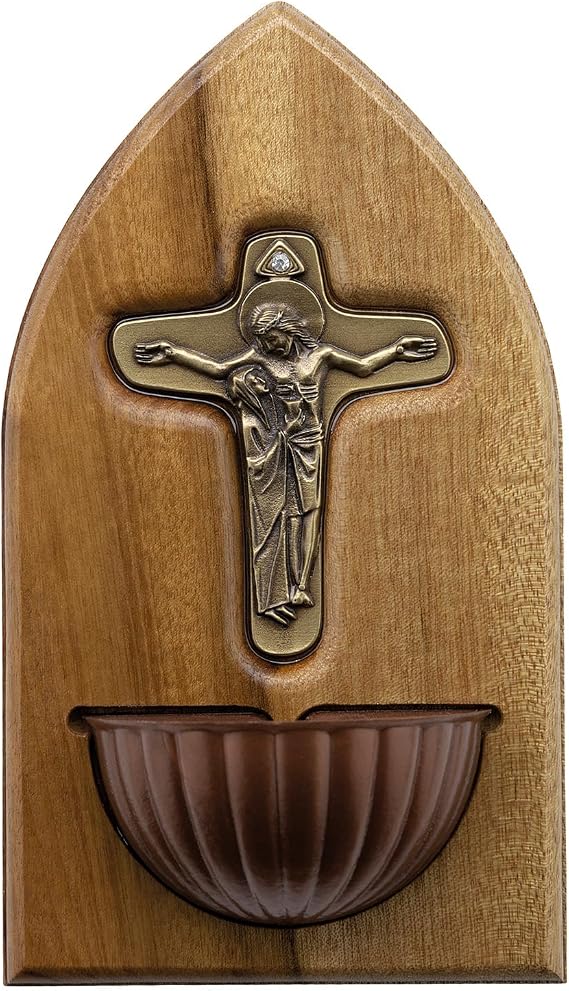 Intercession Wooden Holy Water Font - Cross
