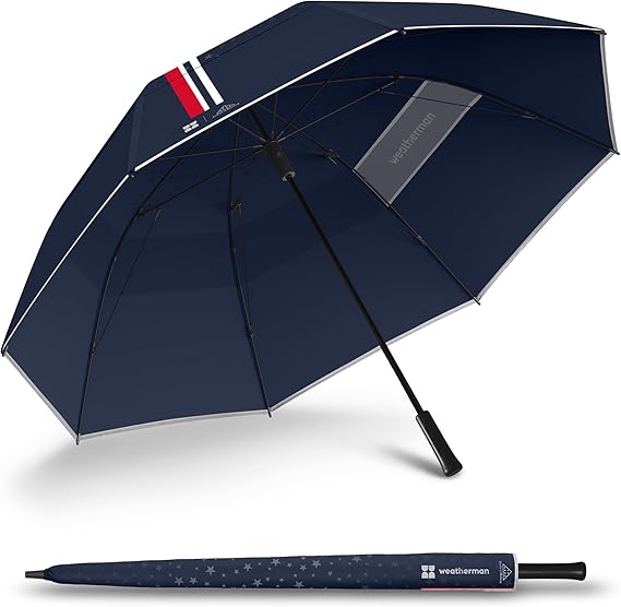 Weatherman Umbrella - Golf Umbrella - Windproof Sports Umbrella Resists Up to 55 MPH Winds - Available in 2 Sizes and 5 Colors