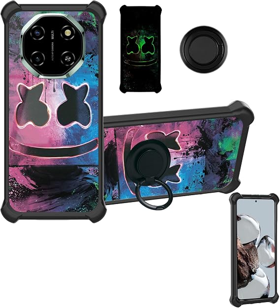 Aroepurt Case Compatible for Blackview Shark 6 5G Phone Case Cover [with 1* Tempered Glass Screen Protector][Hard PC + Soft Silicone][Ring Support] [Luminous Effect] YGH-BQ