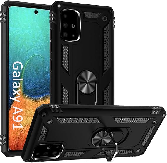 ADDIT A71 5G Case, A91 Case, S10 Lite Case,with Kickstand Ring,Adjustable Stand,Military Grade,Heavy Duty Protection,Shockproof,Anti-Fingerprint,Support Magnet Car Mount,Black
