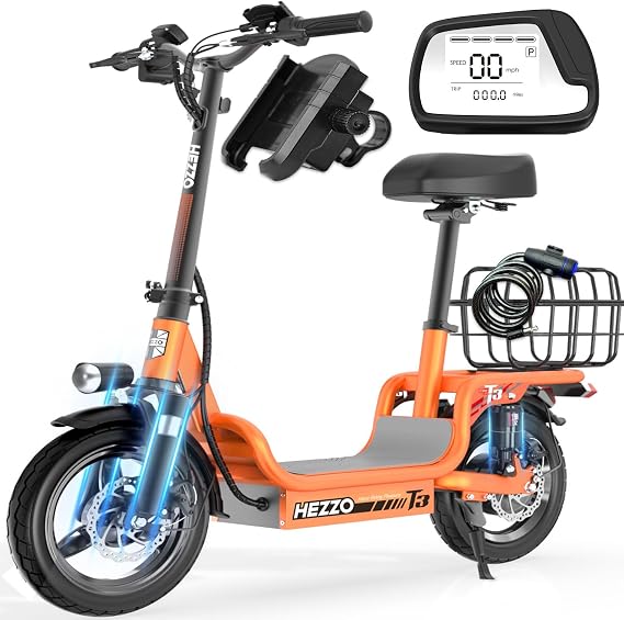 Electric Scooter for Adults Teens, Heavy Duty Escooter with Seat 500 LBS Capacity, 25MPH, 30-Mile Range, 720W Motor, Dual Suspension E Scooter, Foldable Powered Mobility Scooter with Basket