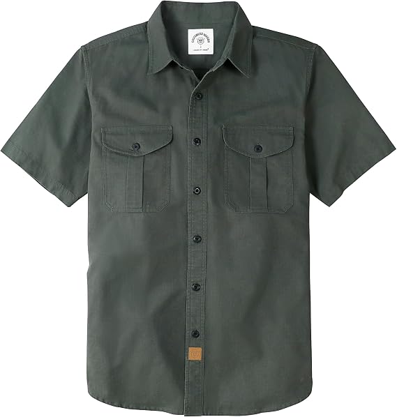 Dubinik Mens Short Sleeve Button Down Shirts 2 Pocket Work Casual Vintage Cotton with Stretch