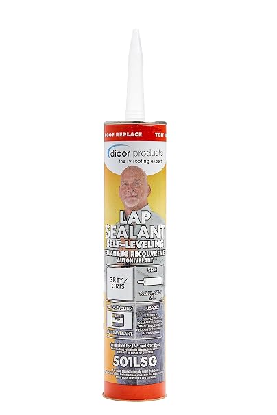 Dicor 501LSG-1 HAPS-Free Self-Leveling Lap Sealant for horizontal surfaces - 10.3 Oz, Grey, Secure, Ideal for RV Roofing, Maintenance, Repair, Appliance Application