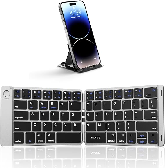 Samsers Ultra Slim Foldable Bluetooth Keyboard for Phone Tablet PC, Silver