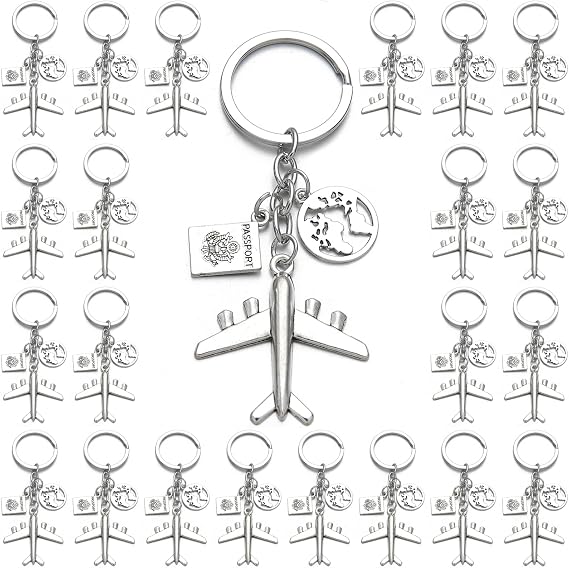PHAETON 20PCS Earth Airplane Keychains Pilot Aviator Key Chains Journey Aircraft Airplane Pendant Travel Keyring Friendship Jewelry Diy Handmade Freedom Gift For Traveler