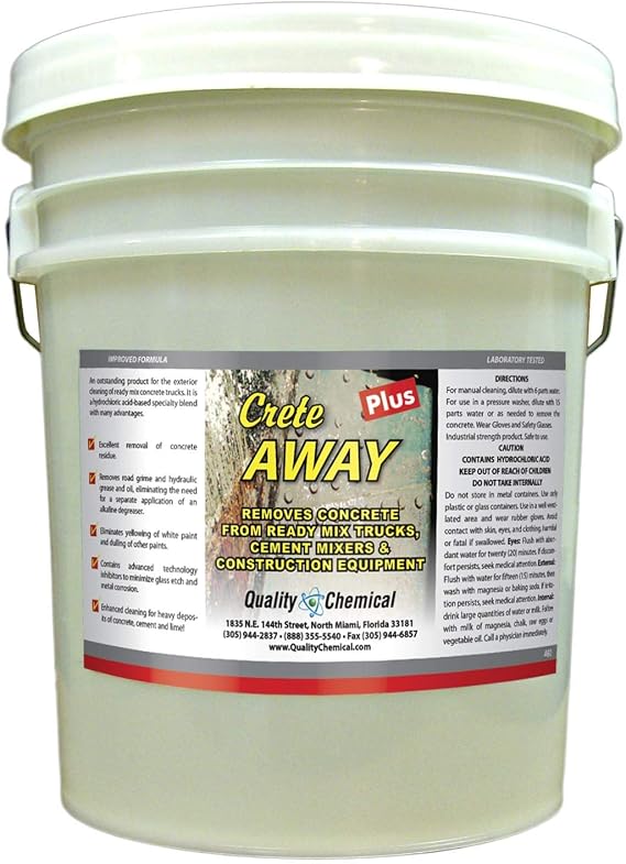 Quality Chemical Crete Away Plus - Concrete Remover from trucks, mixers and construction equipment.-5 gallon pail