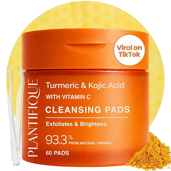PLANTIFIQUE Kojic Acid & Turmeric Cleansing Pads for Dark Spots, Lab Tested