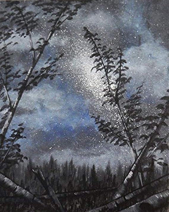 buyartforless Blue Starry Night by Ed Capeau 16x12 Art Print Poster Wall Decor Full Moon Luna Night Scene Stars Sky