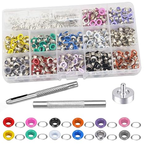 Mesee 600 Sets Grommet Kits 3/16 Inch Multi-Color Metal Eyelets Kit with Grommets Installation Tools, Clothing Eyelet Set for Bag Shoes Leather Paper Crafts DIY Project, 12 Colors
